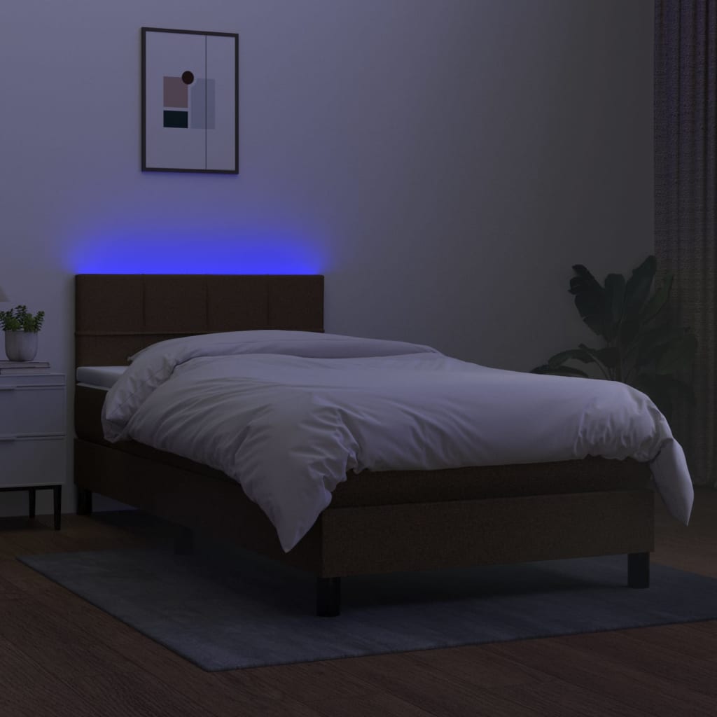 Krevet box spring s madracem LED tamnosmeđi 90x200 cm tkanina