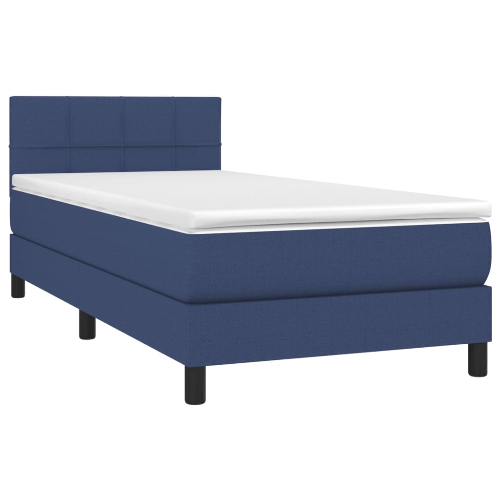 Krevet box spring s madracem LED plavi 90x200 cm od tkanine