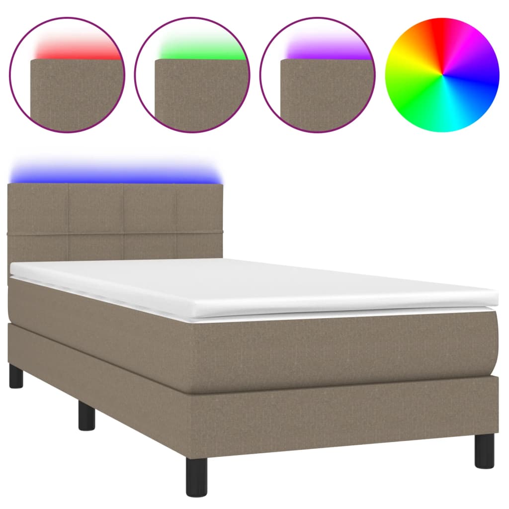 Krevet box spring s madracem LED smeđesivi 100x200 cm tkanina
