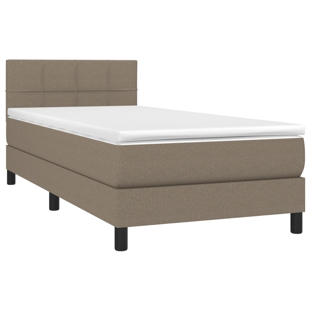 Krevet box spring s madracem LED smeđesivi 100x200 cm tkanina