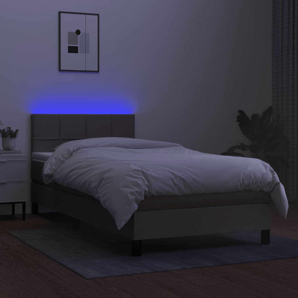 Krevet box spring s madracem LED smeđesivi 100x200 cm tkanina