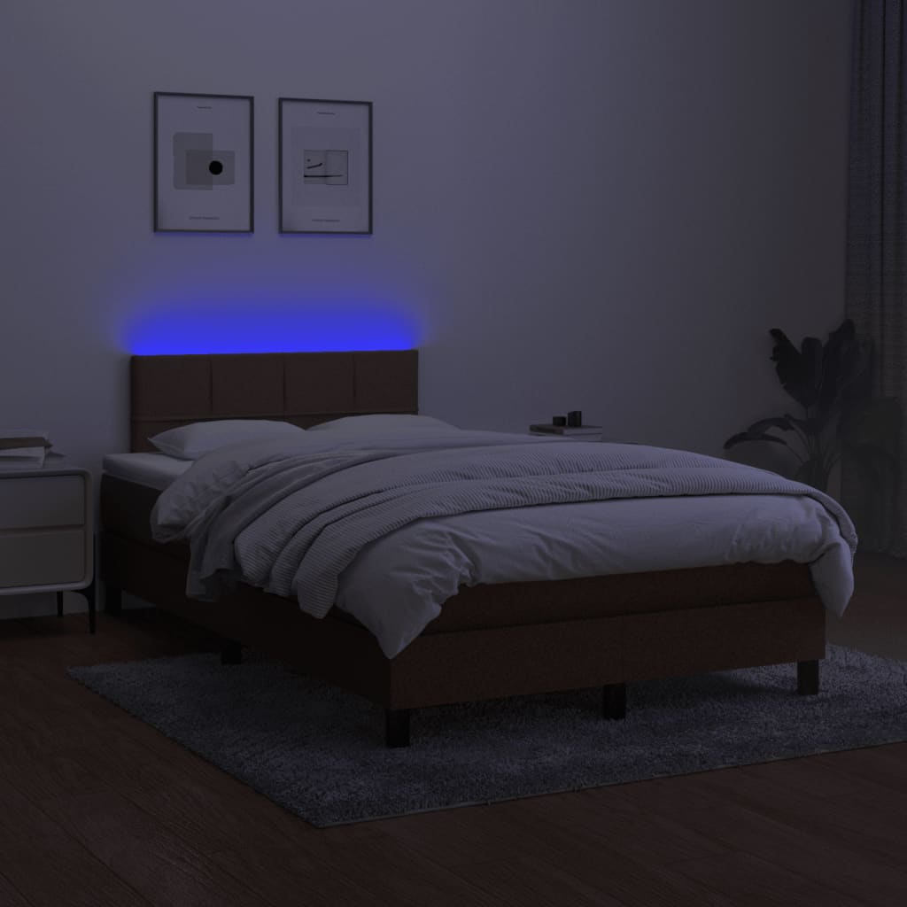 Krevet box spring s madracem LED tamnosmeđi 120x200 cm tkanina