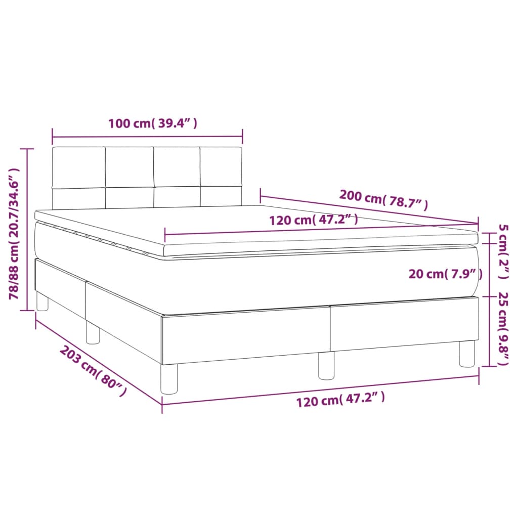 Krevet box spring s madracem LED tamnosmeđi 120x200 cm tkanina