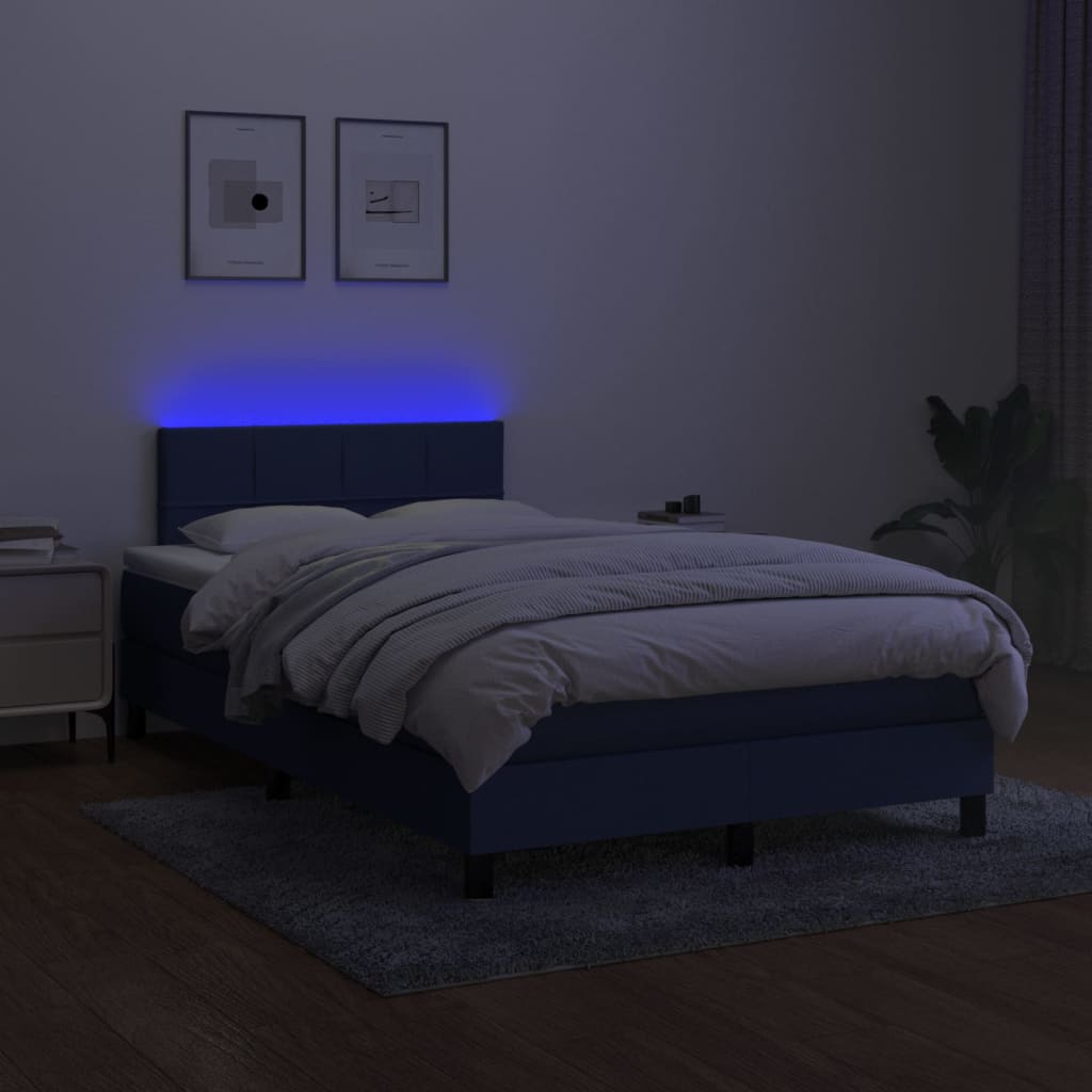 Krevet box spring s madracem LED plavi 120 x 200 cm od tkanine