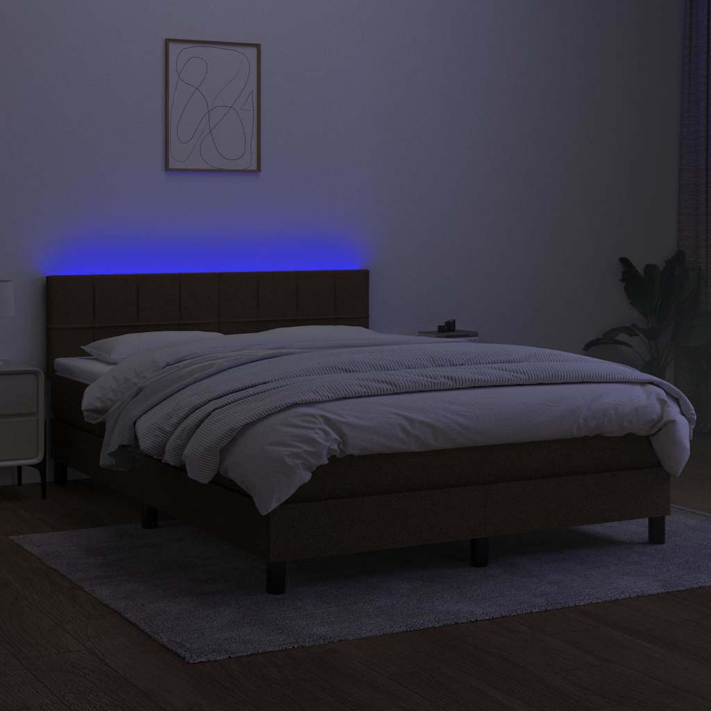 Krevet box spring s madracem LED tamnosmeđi 140x190 cm tkanina