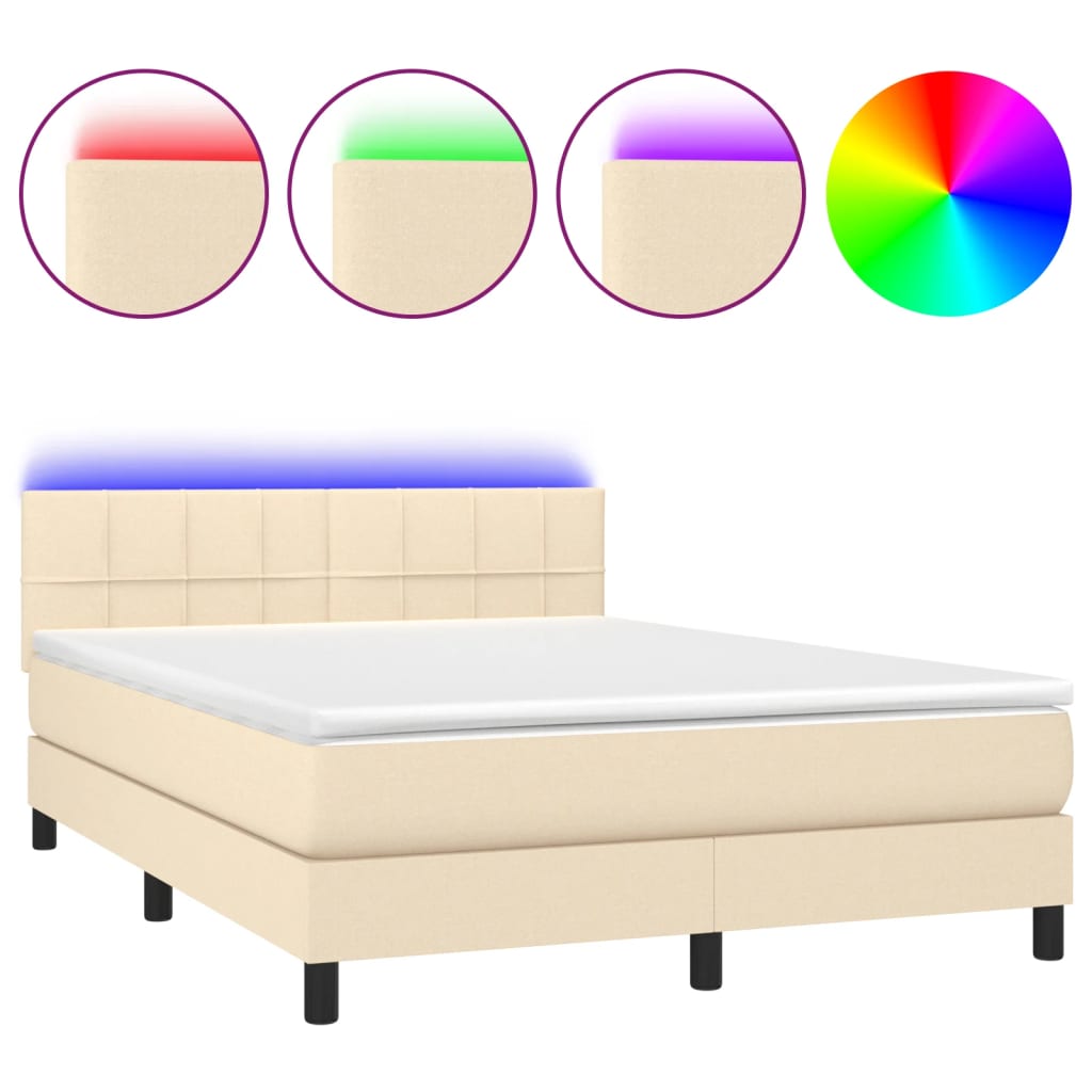 Krevet box spring s madracem LED krem 140x190 cm od tkanine