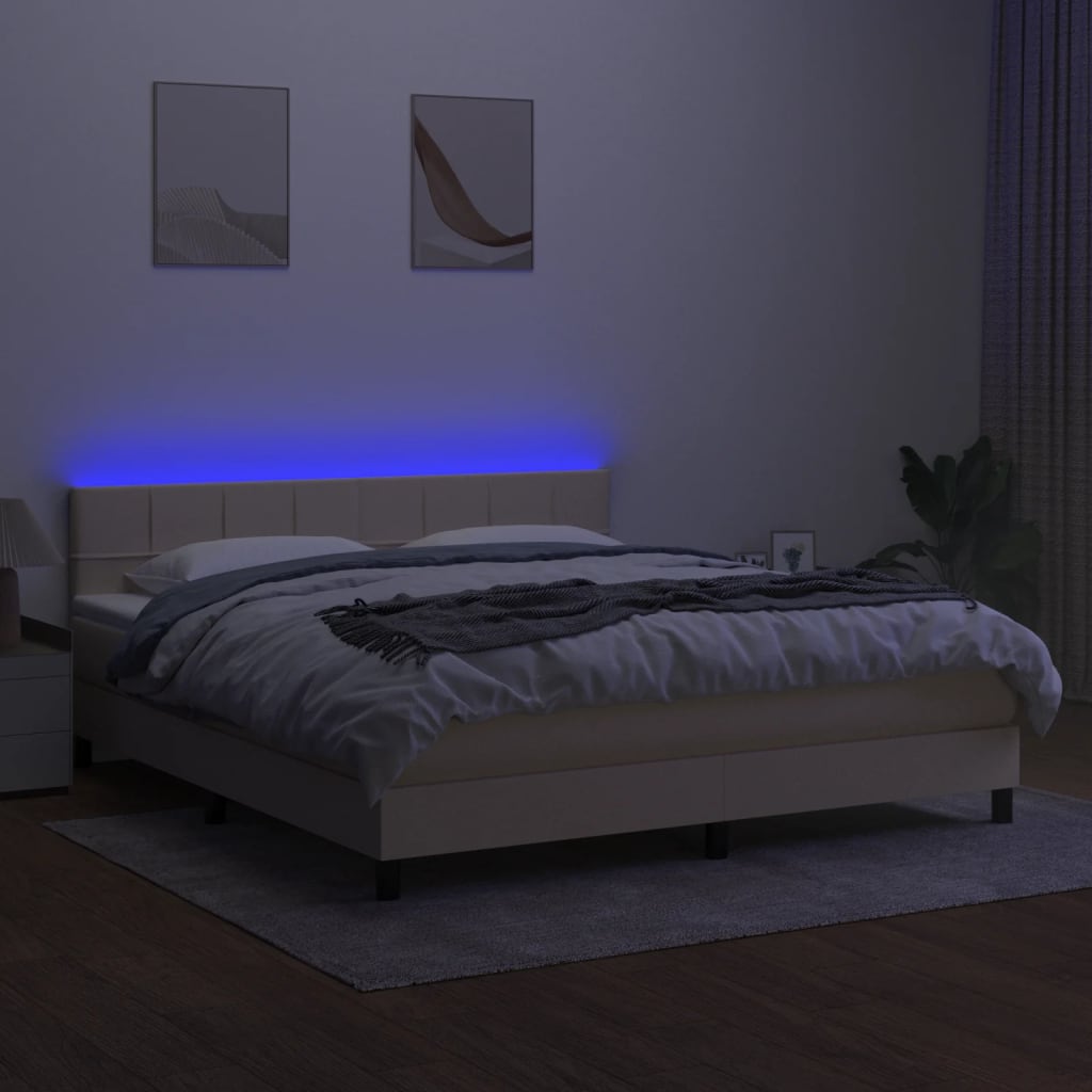 Krevet box spring s madracem LED krem 160x200 cm od tkanine