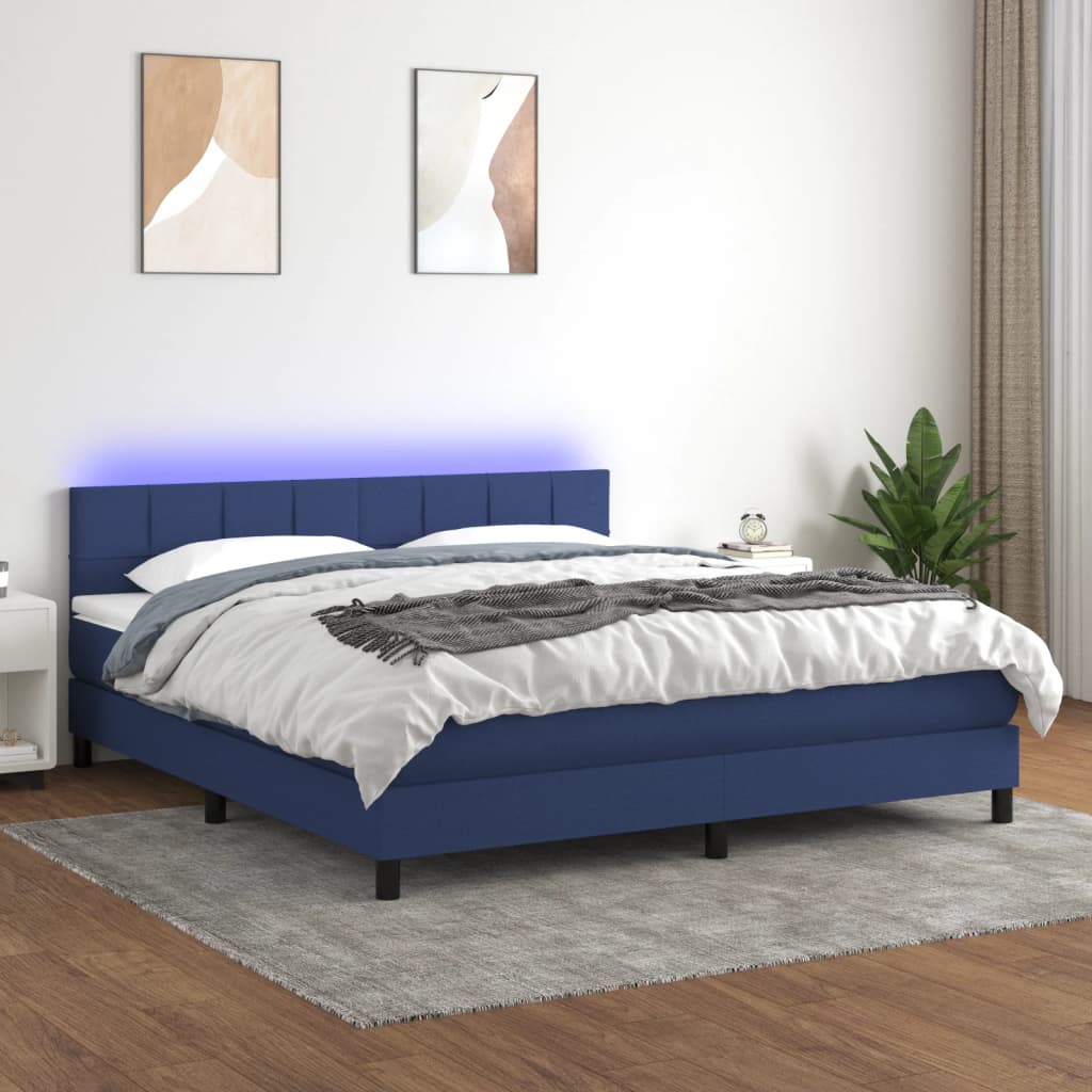 Krevet box spring s madracem LED plavi 180x200 cm od tkanine