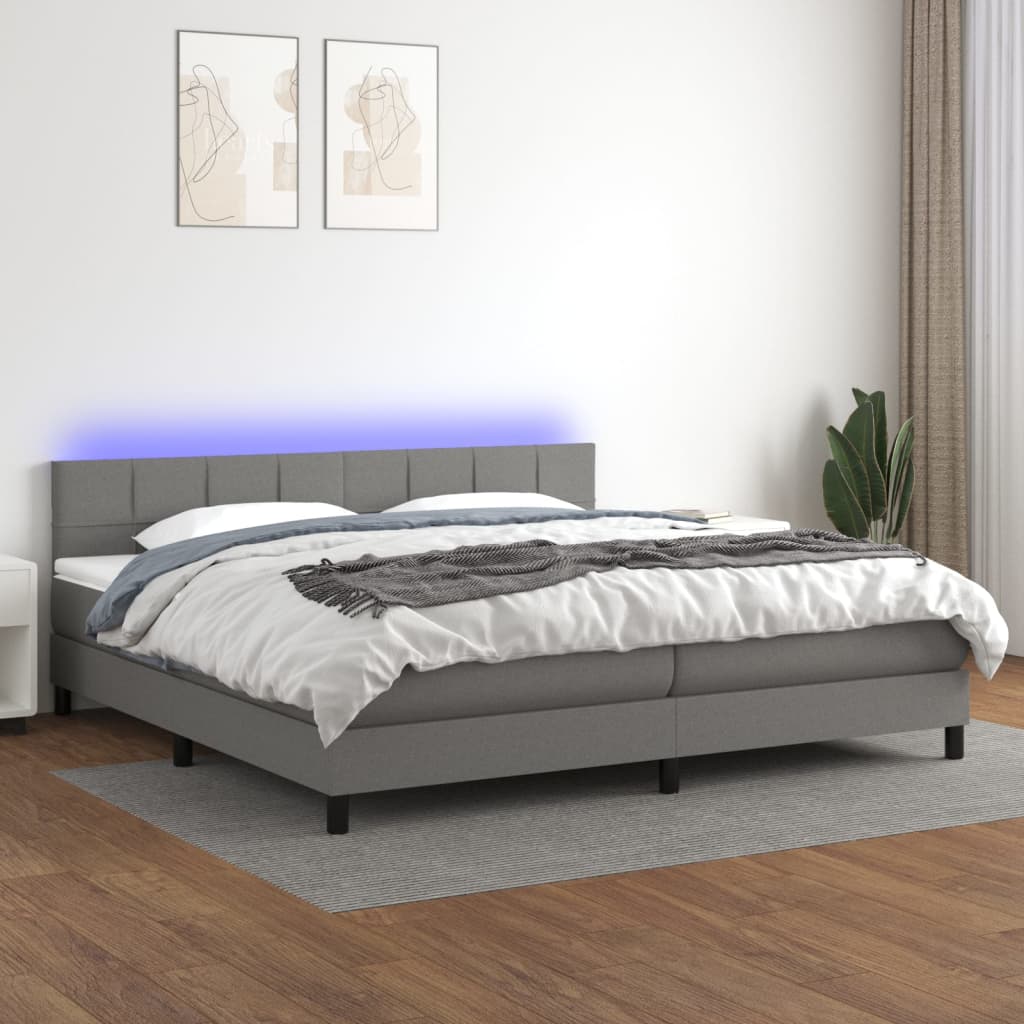 Krevet box spring s madracem LED tamnosivi 200x200 cm tkanina