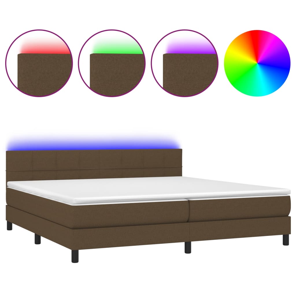 Krevet box spring s madracem LED tamnosmeđi 200x200 cm tkanina