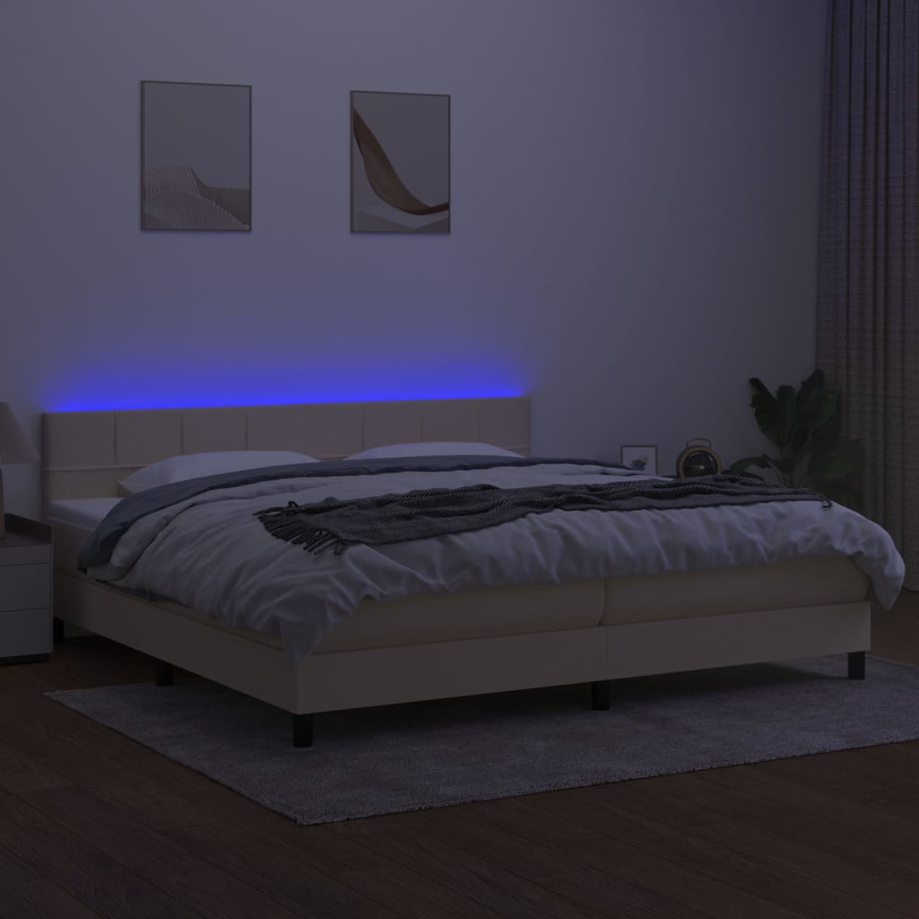 Krevet box spring s madracem LED krem 200x200 cm od tkanine