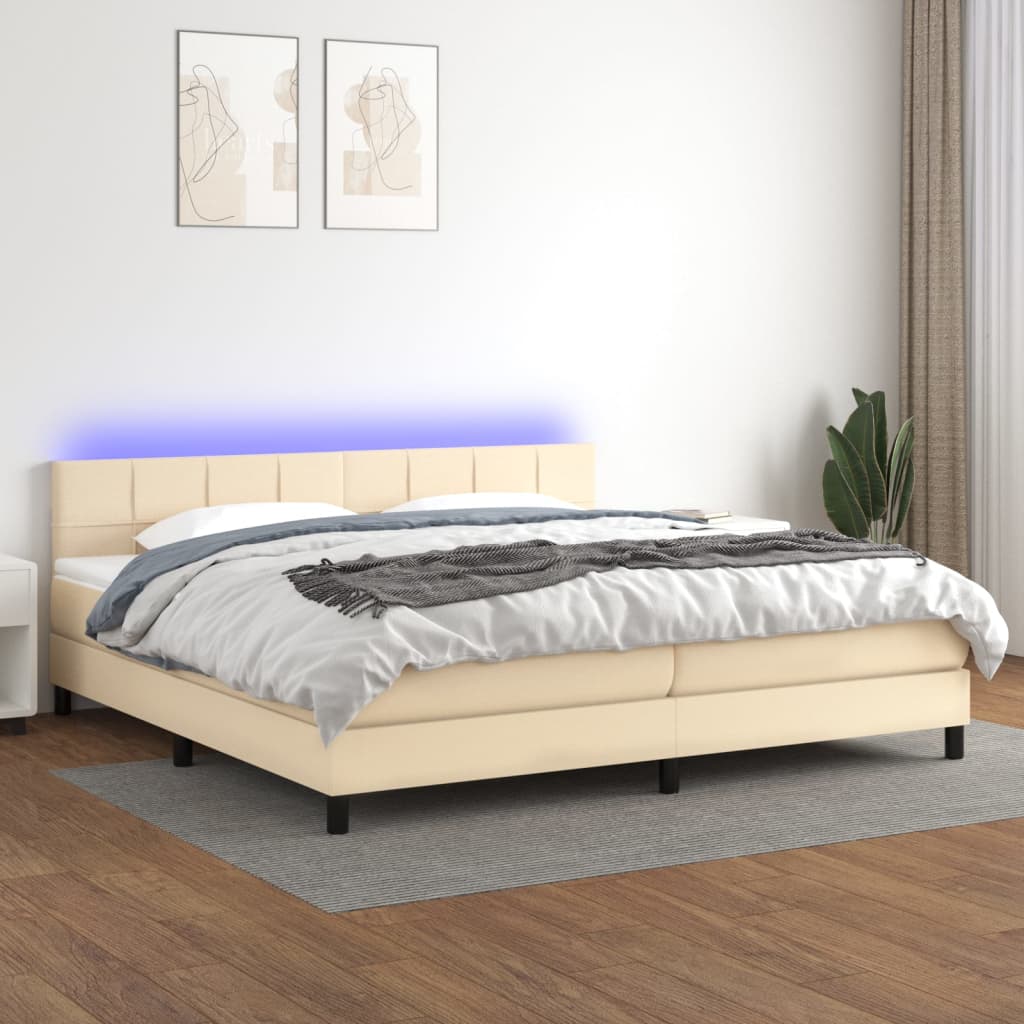 Krevet box spring s madracem LED krem 200x200 cm od tkanine