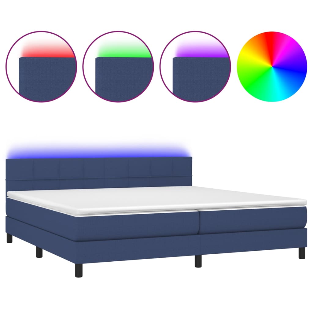 Krevet box spring s madracem LED plavi 200x200 cm od tkanine