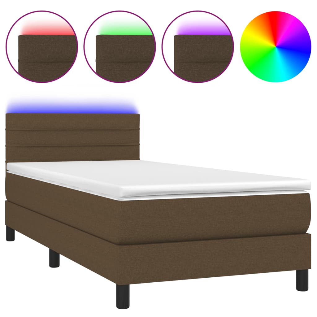 Krevet box spring s madracem LED tamnosmeđi 80 x 200 cm tkanina