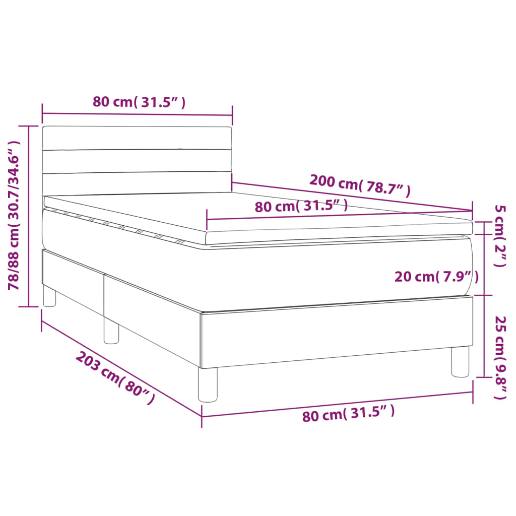 Krevet box spring s madracem LED tamnosmeđi 80 x 200 cm tkanina