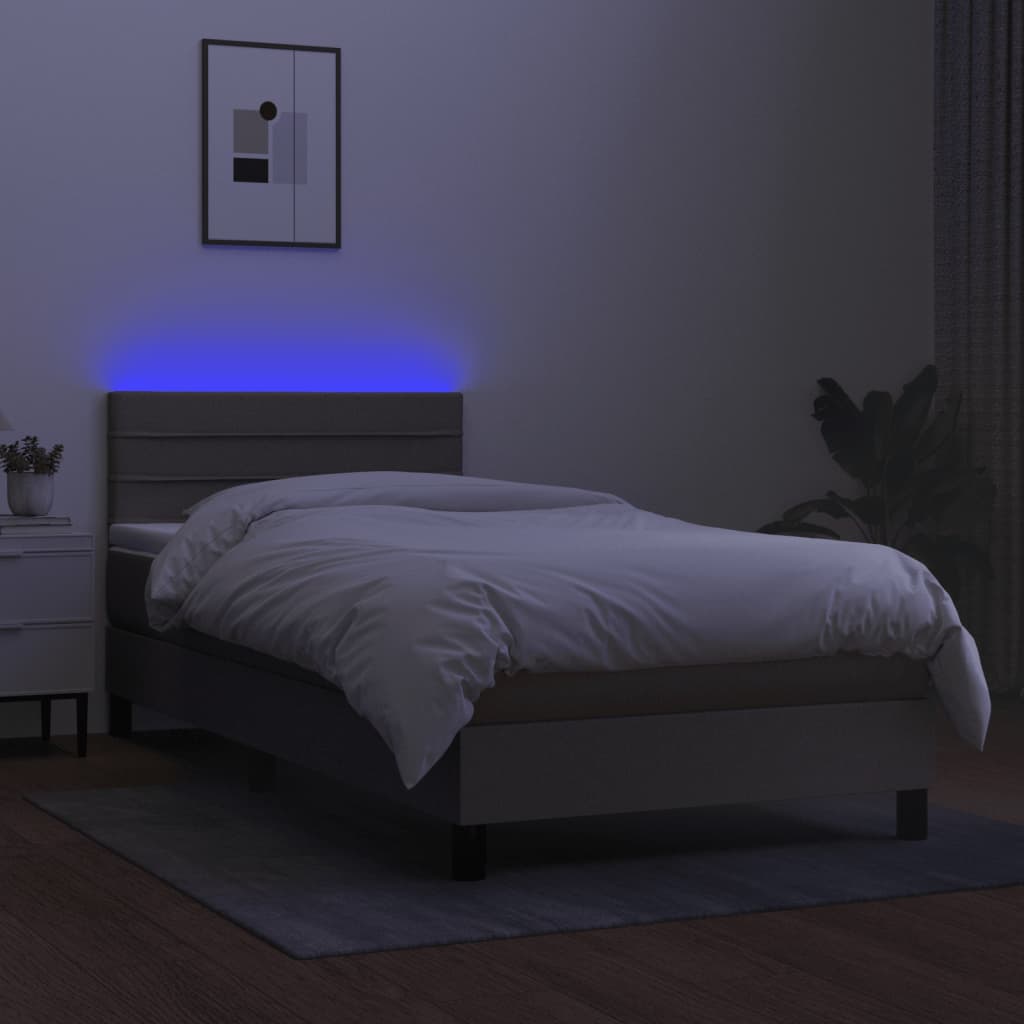 Krevet box spring s madracem LED smeđesivi 80 x 200 cm tkanina