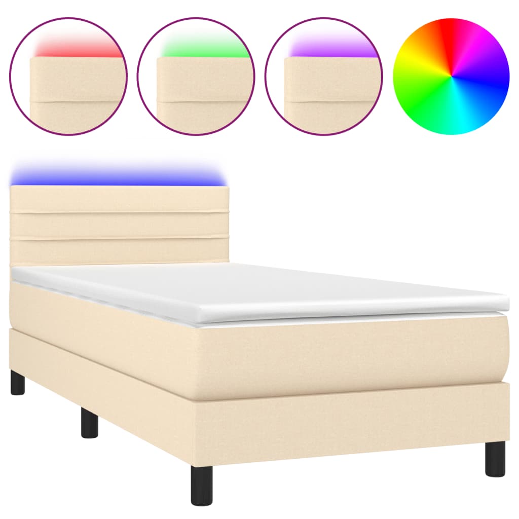 Krevet box spring s madracem LED krem 90x190 cm od tkanine