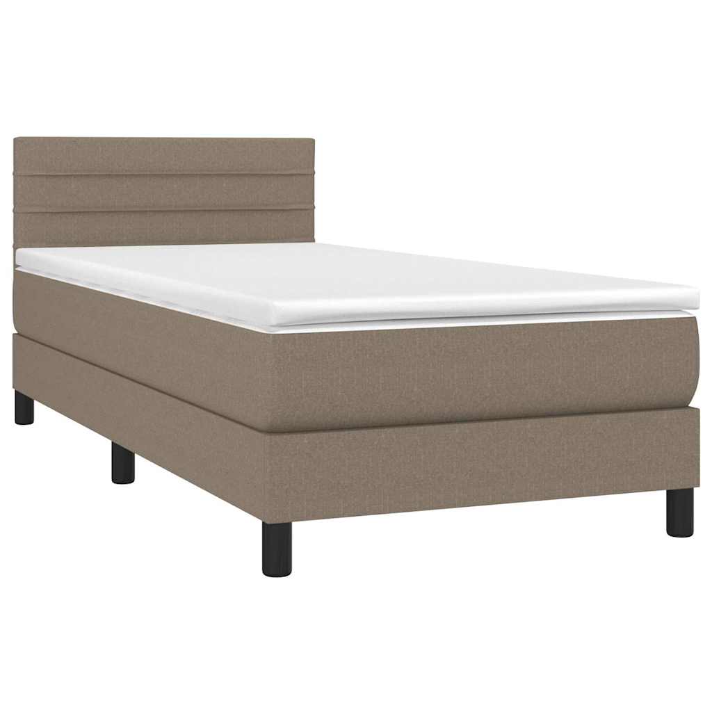 Krevet box spring s madracem LED smeđesivi 90x200 cm tkanina