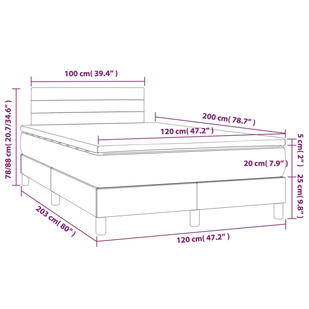Krevet box spring s madracem LED tamnosivi 120 x 200 cm tkanina