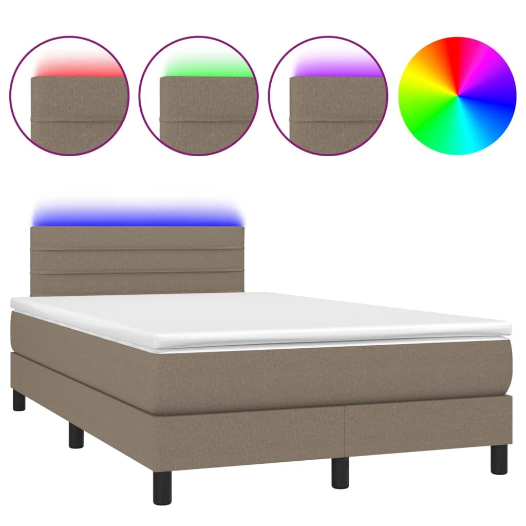 Krevet box spring s madracem LED smeđesivi 120 x 200 cm tkanina