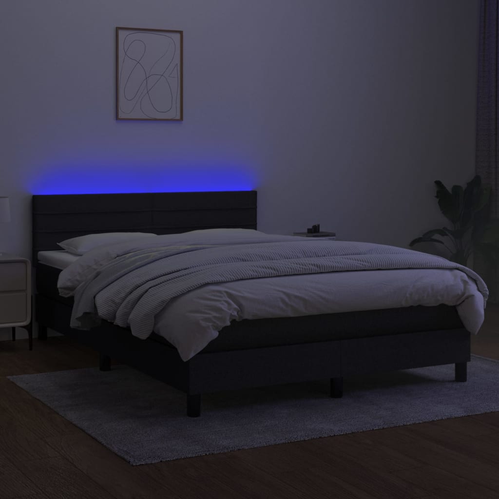 Krevet box spring s madracem LED crni 140x200 cm od tkanine