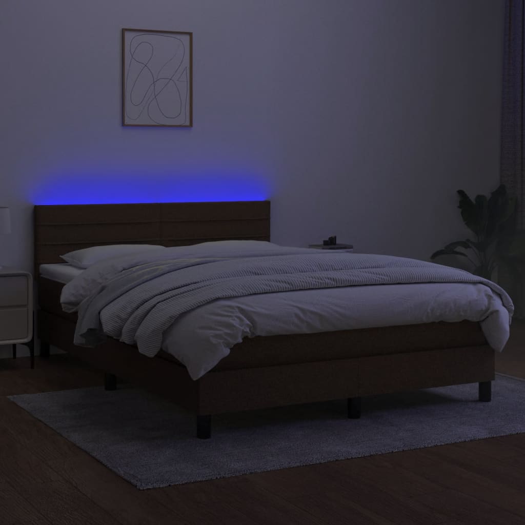 Krevet box spring s madracem LED tamnosmeđi 140x200 cm tkanina