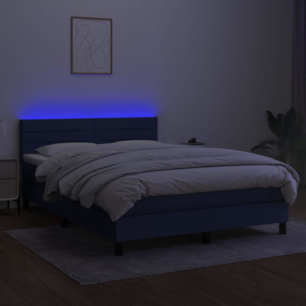 Krevet box spring s madracem LED plavi 140x200 cm od tkanine