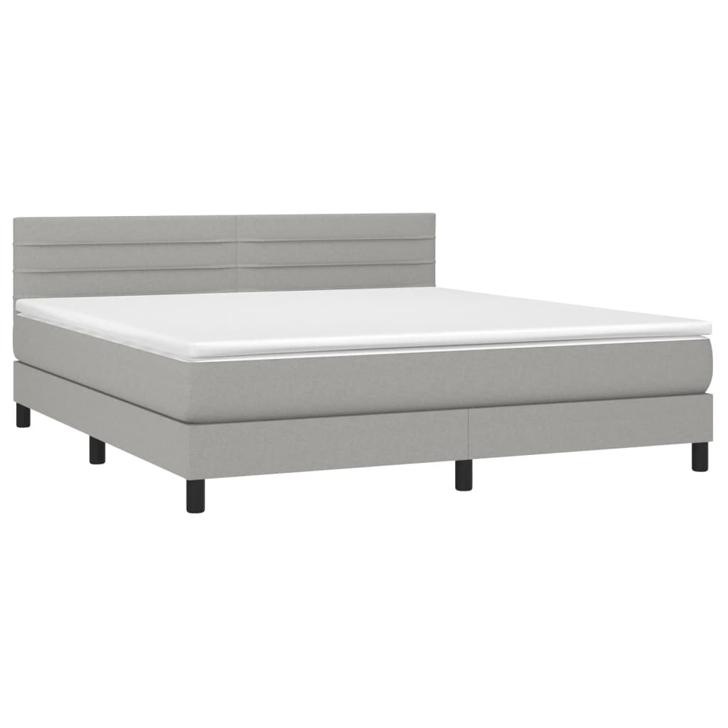 Krevet box spring s madracem LED svjetlosivi 160x200 cm tkanina