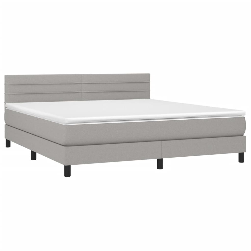 Krevet box spring s madracem LED svjetlosivi 180x200 cm tkanina