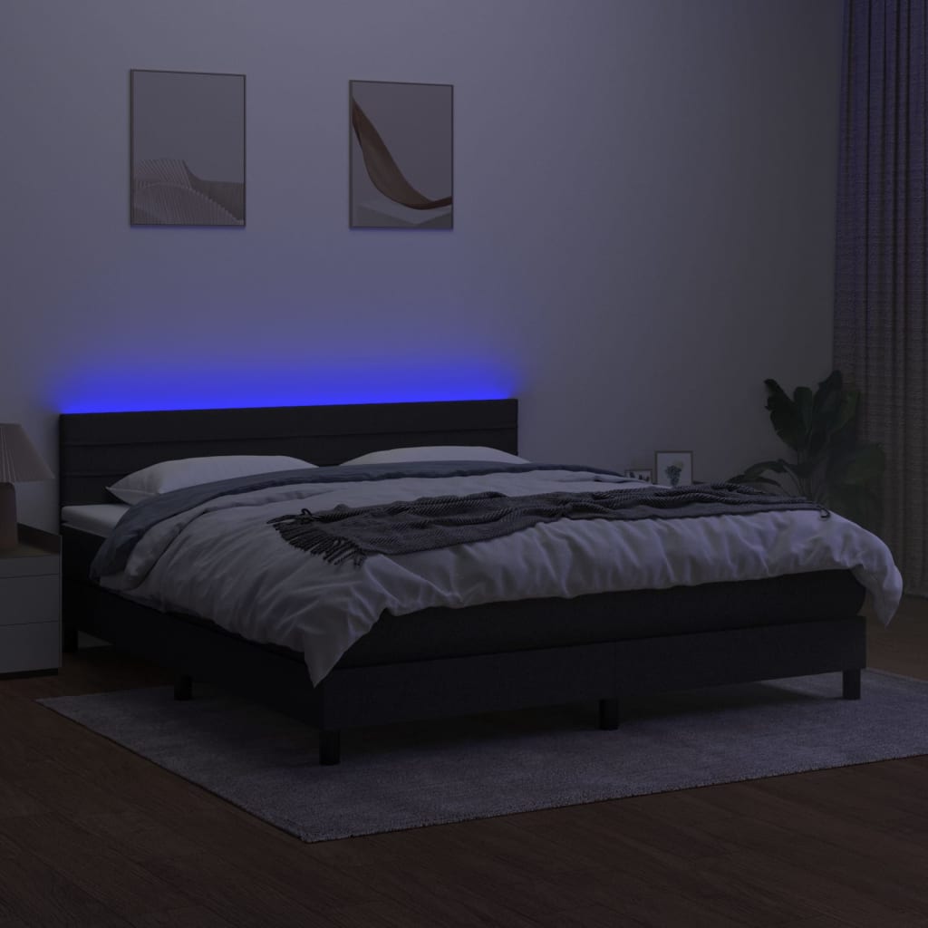 Krevet box spring s madracem LED crni 180x200 cm od tkanine