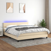 Krevet box spring s madracem LED krem 180x200 cm od tkanine