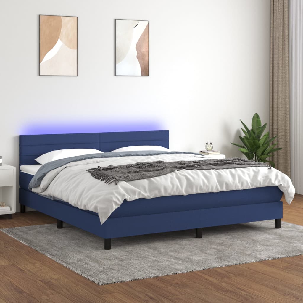 Krevet box spring s madracem LED plavi 180x200 cm od tkanine