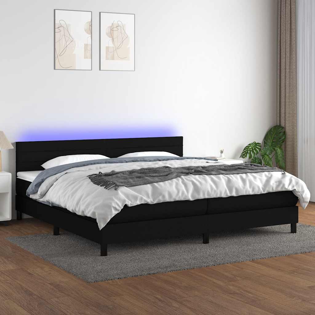 Krevet box spring s madracem LED crni 200x200 cm od tkanine