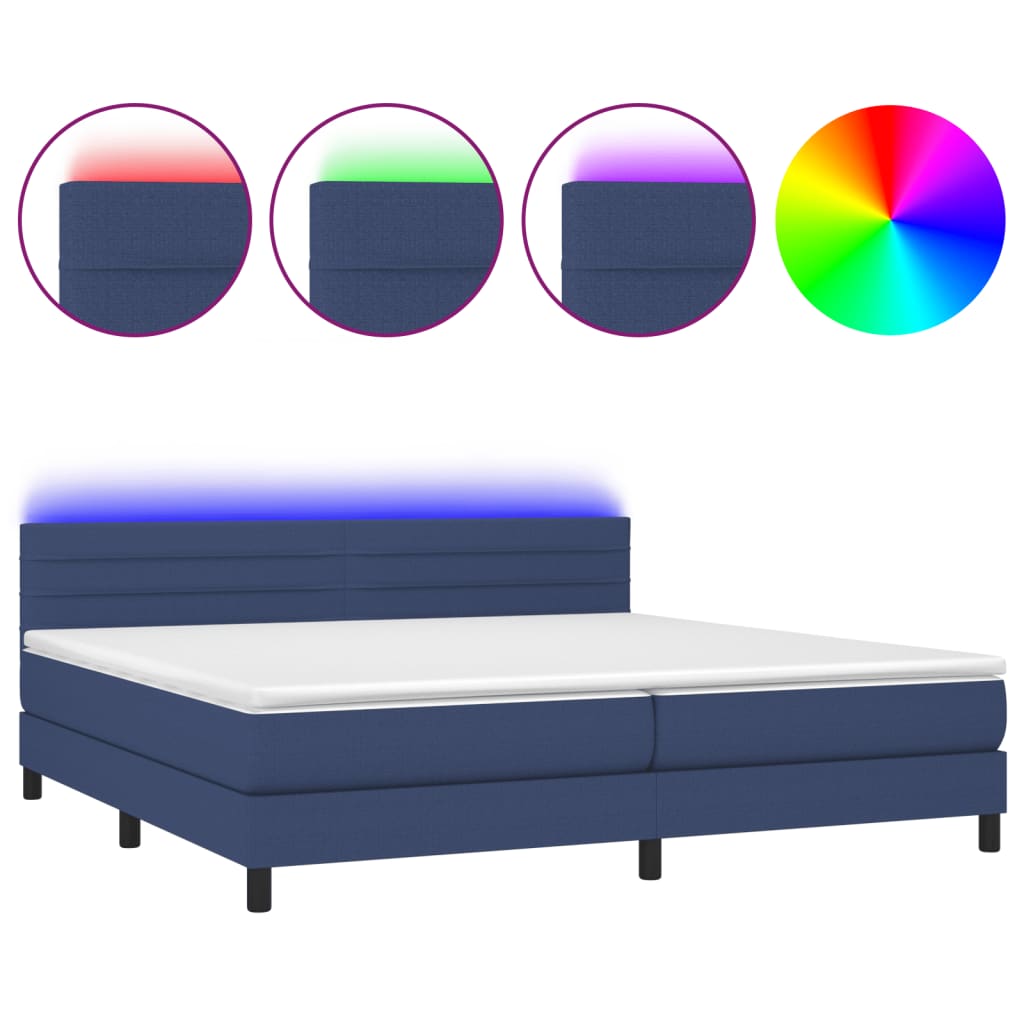 Krevet box spring s madracem LED plavi 200x200 cm od tkanine