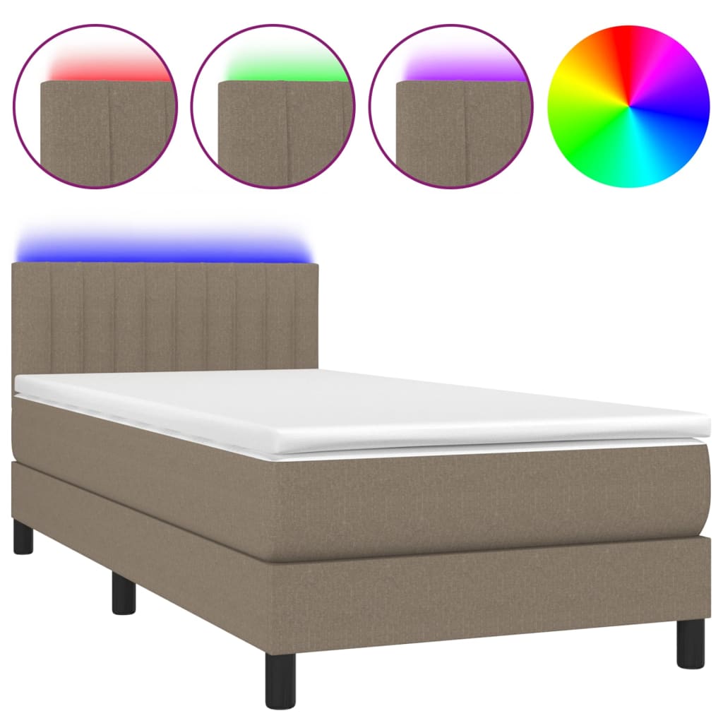 Krevet box spring s madracem LED smeđesivi 80 x 200 cm tkanina