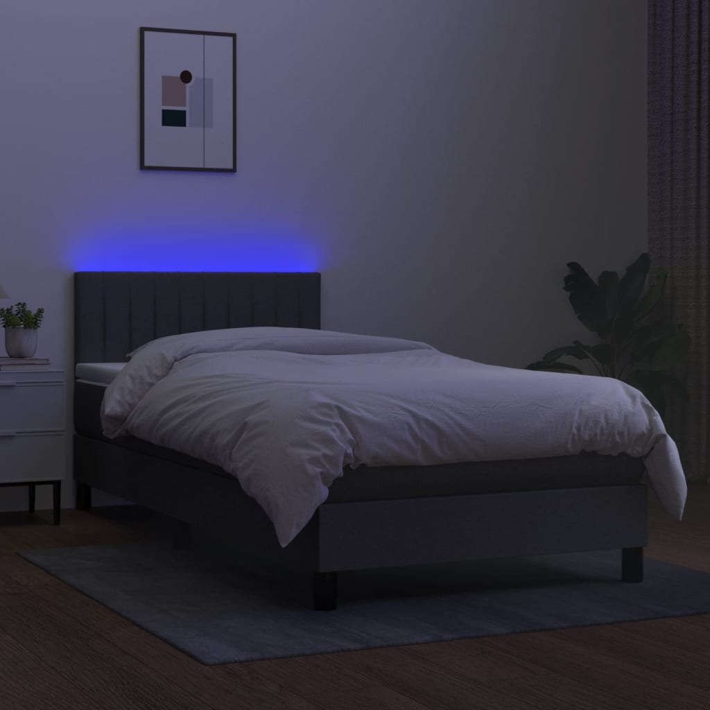 Krevet box spring s madracem LED tamnosivi 90x190 cm tkanina