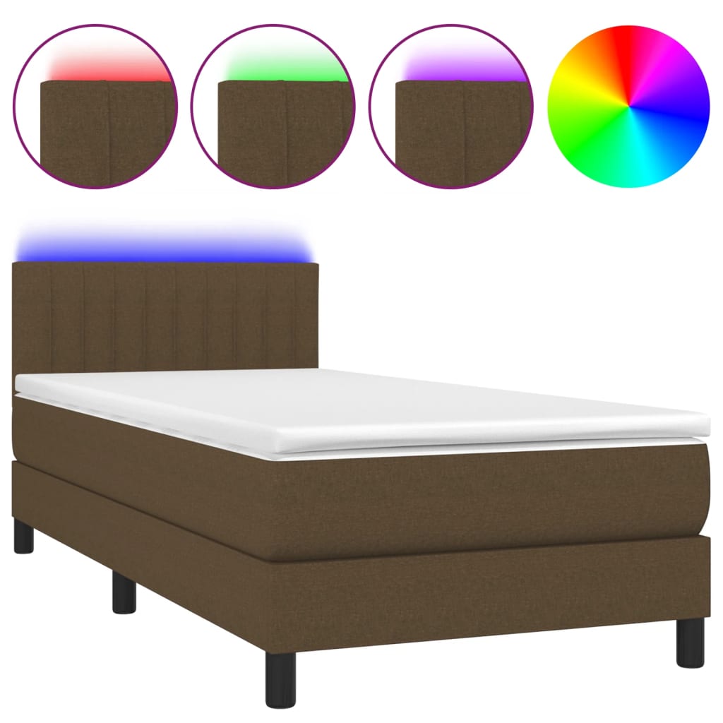 Krevet box spring s madracem LED tamnosmeđi 90x190 cm tkanina