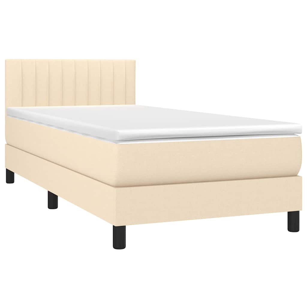 Krevet box spring s madracem LED krem 90x190 cm od tkanine