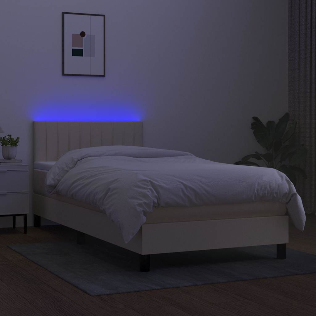 Krevet box spring s madracem LED krem 90x190 cm od tkanine