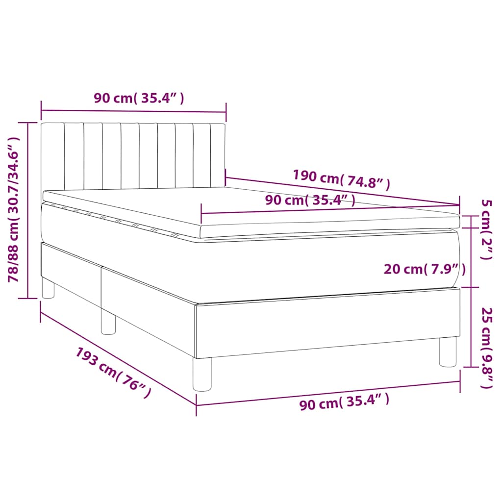 Krevet box spring s madracem LED krem 90x190 cm od tkanine