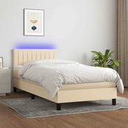 Krevet box spring s madracem LED krem 90x190 cm od tkanine