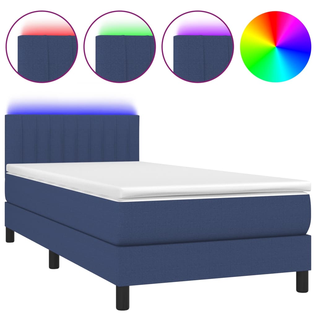 Krevet box spring s madracem LED plavi 90x190 cm od tkanine