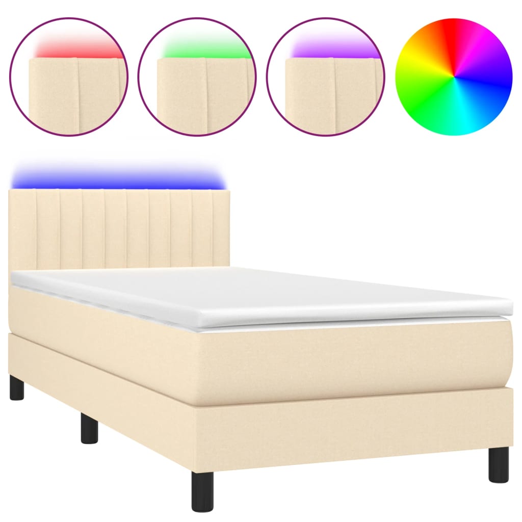 Krevet box spring s madracem LED krem 90x200 cm od tkanine