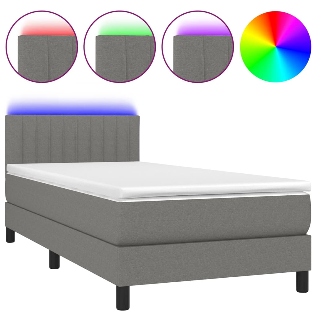 Krevet box spring s madracem LED tamnosivi 100x200 cm tkanina