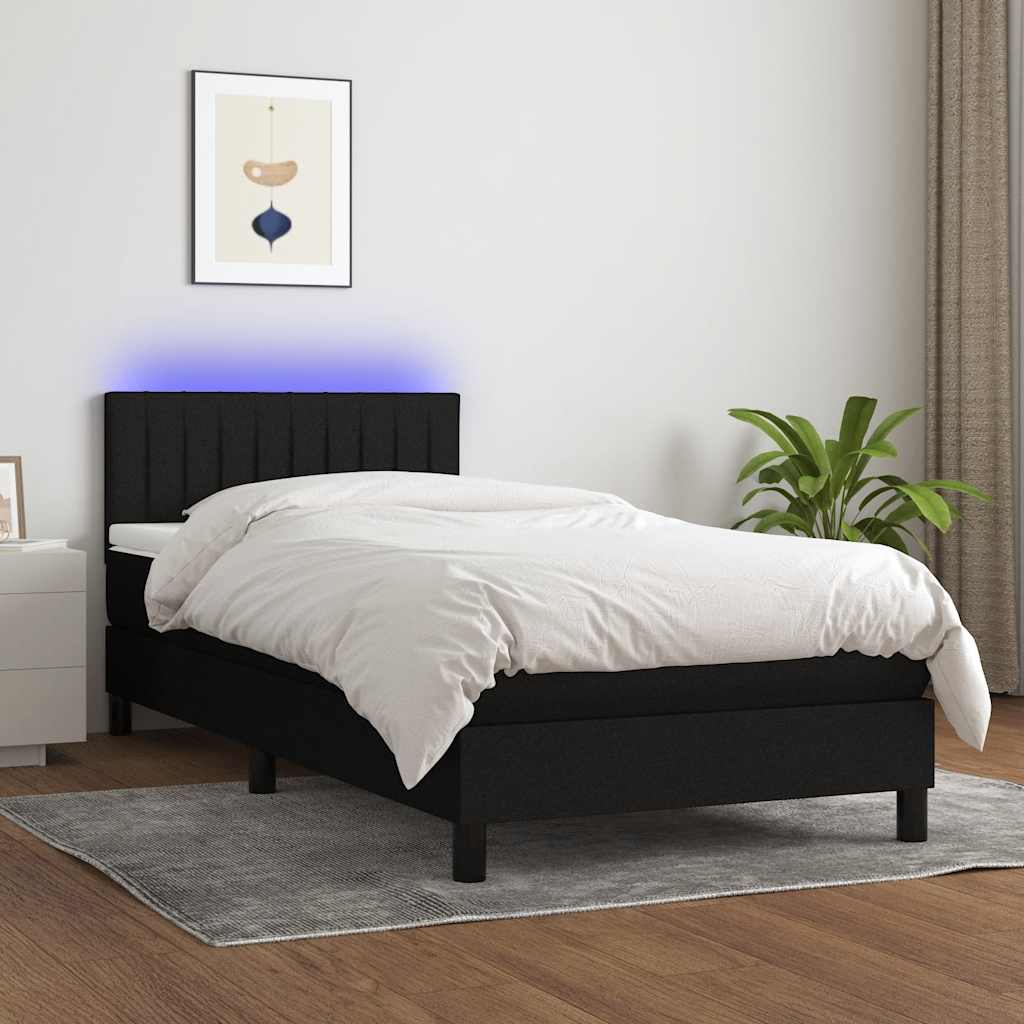 Krevet box spring s madracem LED crni 100x200 cm od tkanine