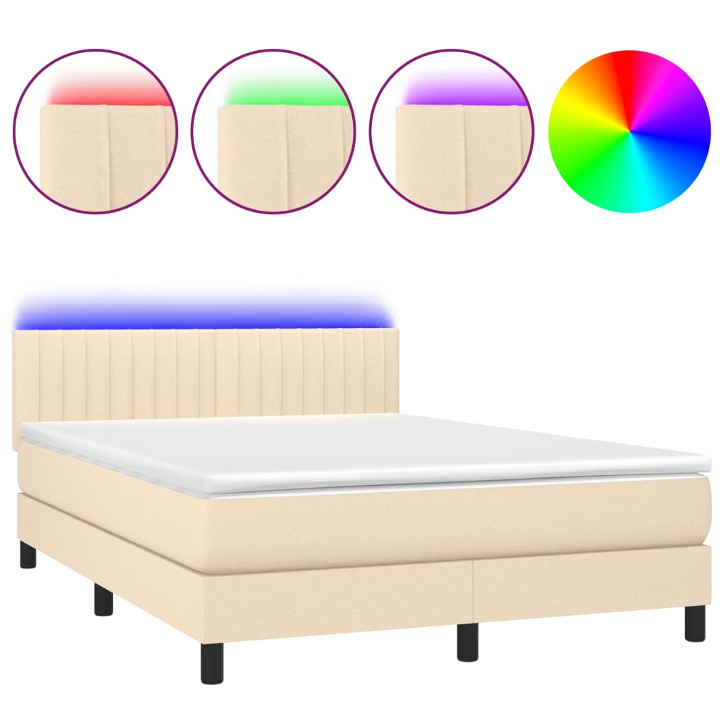 Krevet box spring s madracem LED krem 140x200 cm od tkanine