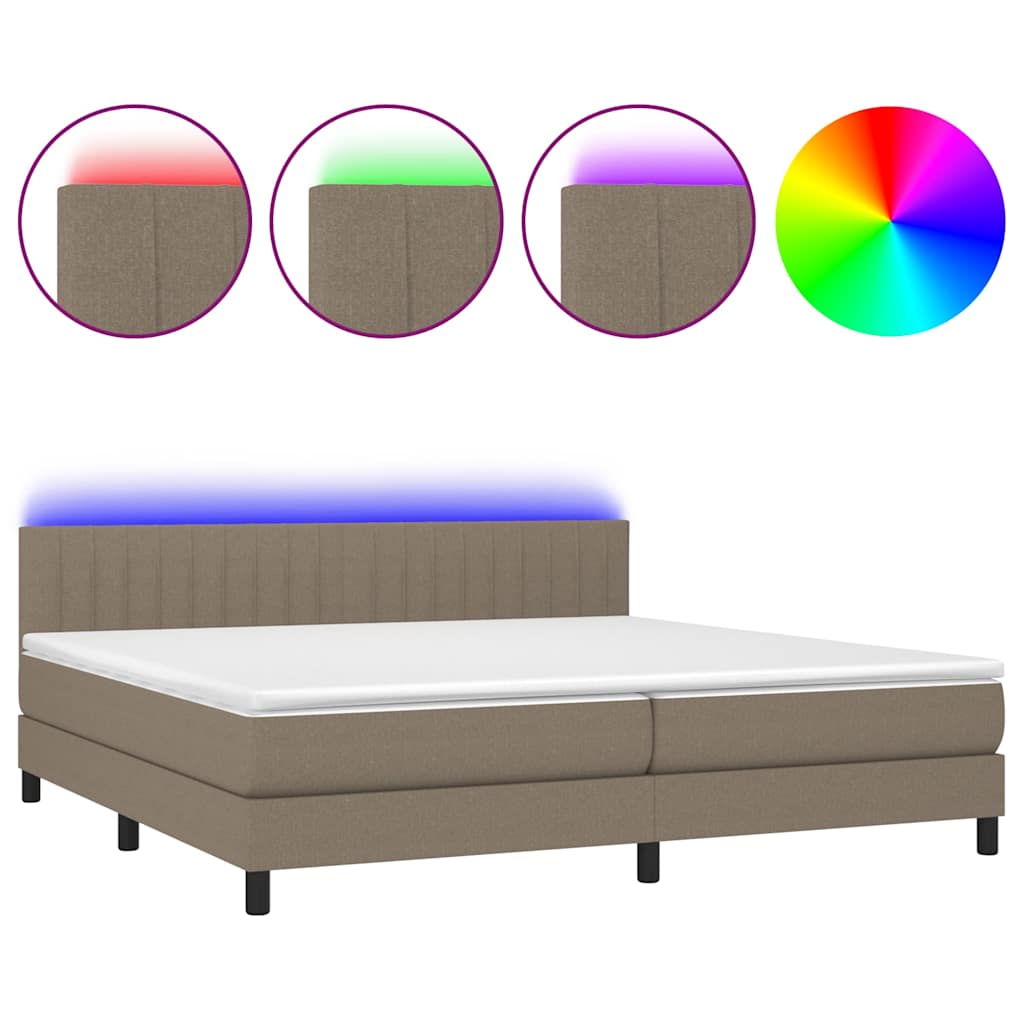 Krevet box spring s madracem LED smeđesivi 200x200 cm tkanina
