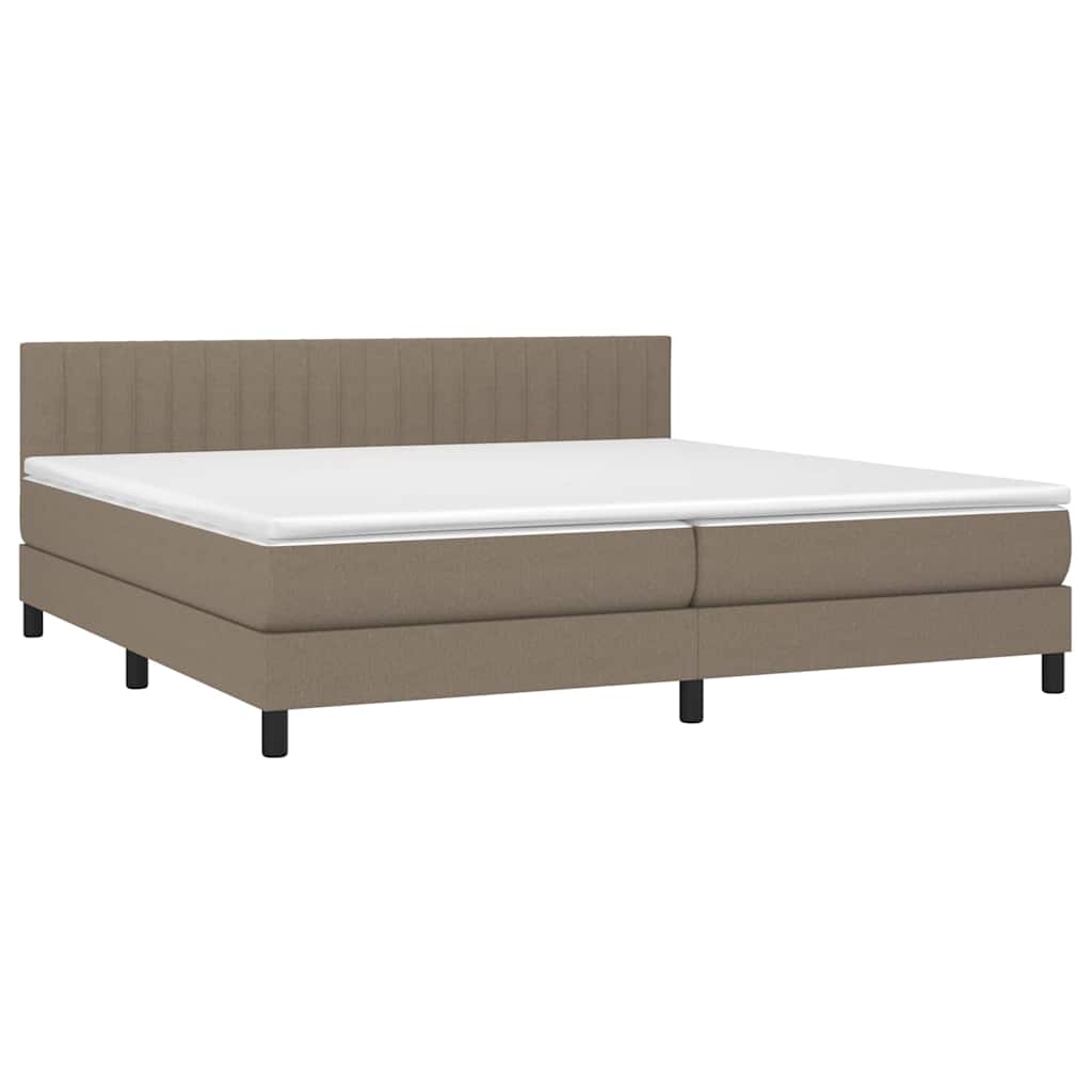Krevet box spring s madracem LED smeđesivi 200x200 cm tkanina