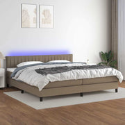 Krevet box spring s madracem LED smeđesivi 200x200 cm tkanina