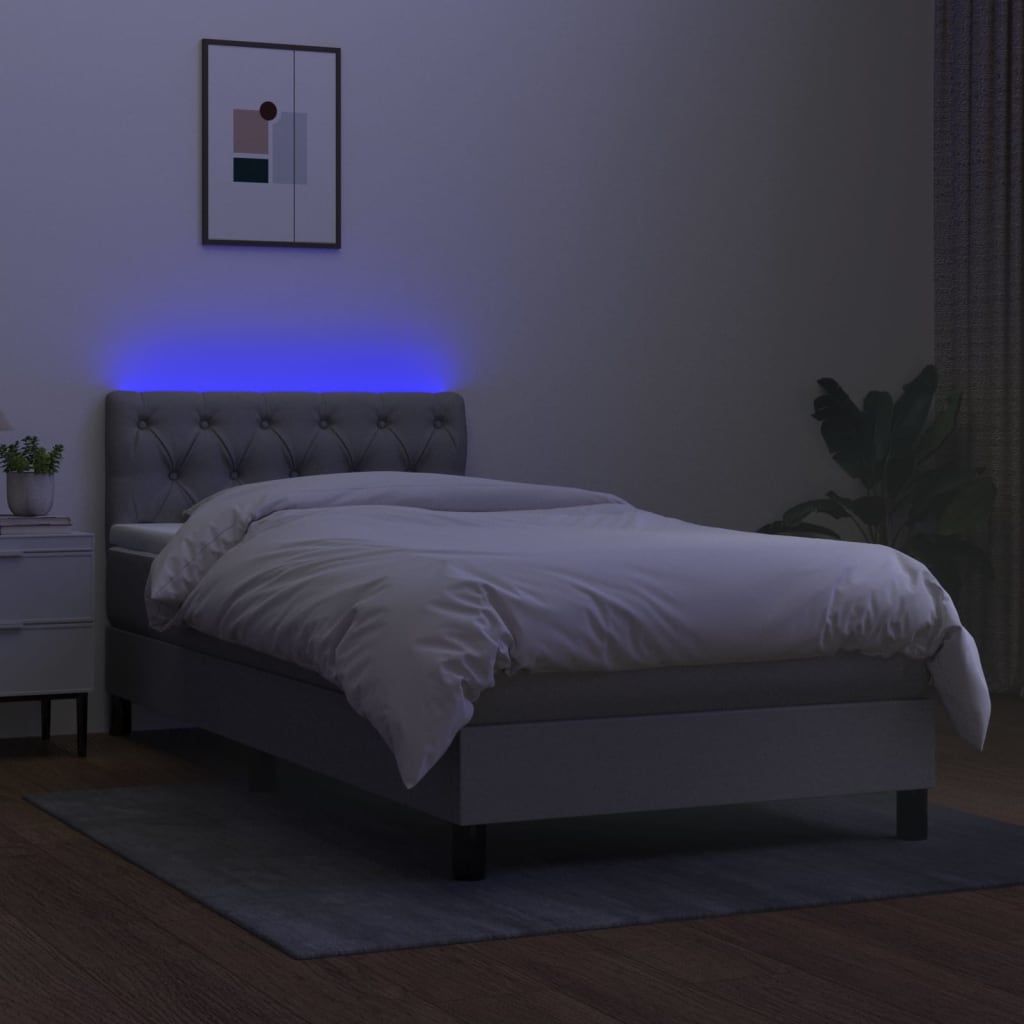 Krevet box spring s madracem LED svjetlosivi 80x200 cm tkanina